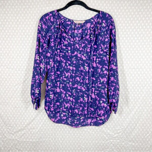 Rebecca Taylor‎ Purple Blue Silk Ruffle Long Sleeve Top